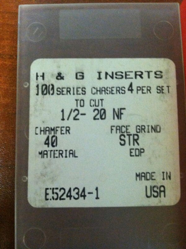 H & G #E52434-1 1/2"-20 NF Series 100 40-Chamfer HSS 4pc Chaser Set
