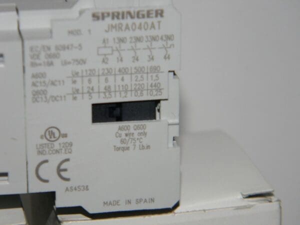 Springer Open Miniature Relay Contactors 120V 0-4 IEC #JMRA040ATJ