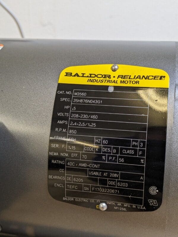 Baldor General Purpose Motor 1/2 HP 850 RPM 56H TEFC 208-230/460VAC 3 Ph M3560