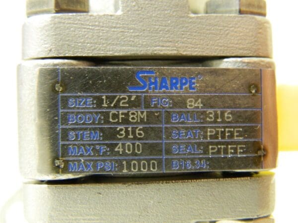 Sharpe 3 Piece Ball Valve 1/2" Max PSI 1000 84 CF8M