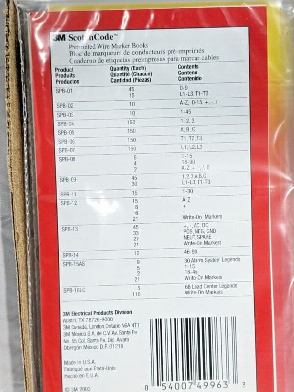 CASE OF 5 3M ScotchCode Pre-Printed Wire Marker Book SPB-14 7000132487