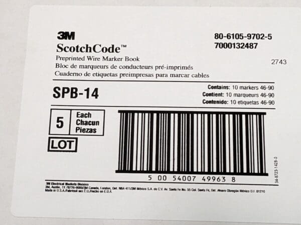 CASE OF 5 3M ScotchCode Pre-Printed Wire Marker Book SPB-14 7000132487
