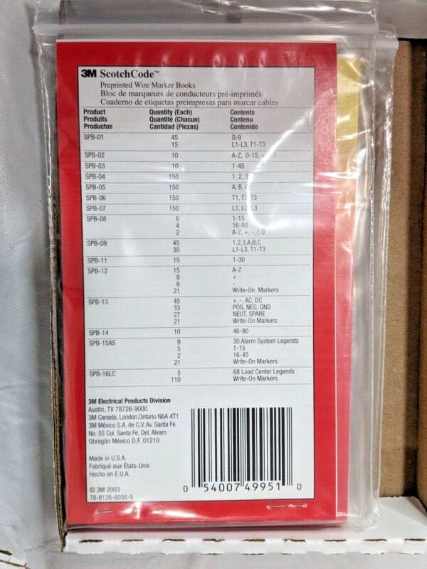 CASE OF 5 3M ScotchCode Pre-Printed Wire Marker Book SPB-01 7000132478