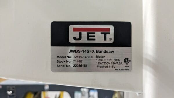 JET Vertical Bandsaw 14″ Throat Depth 13″ Height Capacity 115 & 230 V 1.75 hp