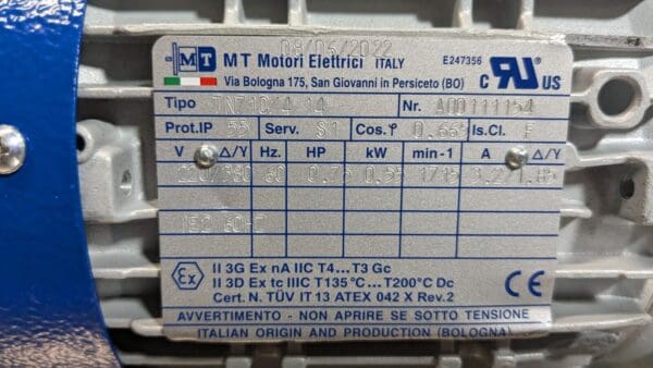 Motori Elettrici MT TN71C/4 14 3ph AC IEC Metric Motor A49360820