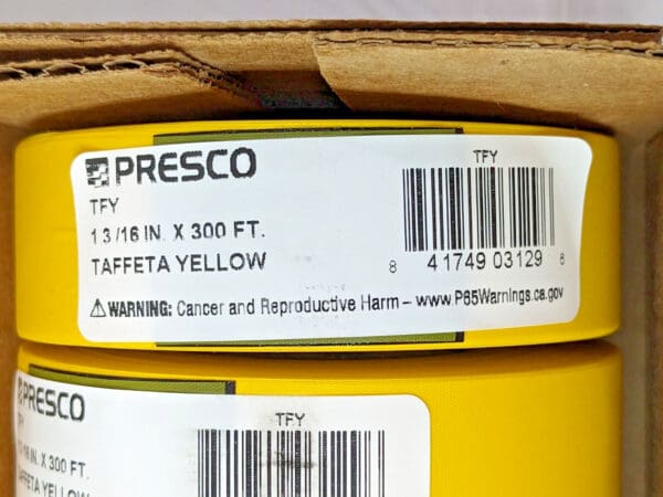 CASE of 12 Presco Taffeta Yellow Roll Flagging Tapes 1-3/16" x 300 Ft TFY