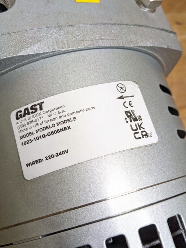 Gast Rotary Vane Compressor Vacuum Pump 8 CFM 3/4 HP 115/230v 1023-101Q-G608NEX