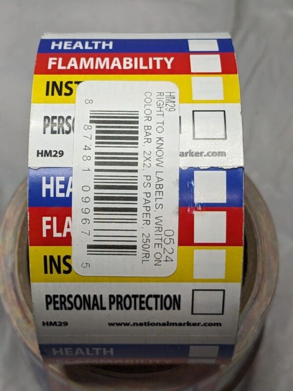 National Marker Write-On Color Bar Right-To-Know Label 6 Rolls HM29