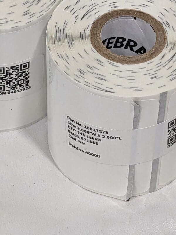 Zebra White 2" X 2" PolyPro 4000D - for Mobile Printers Qty 10 Rolls 10017578