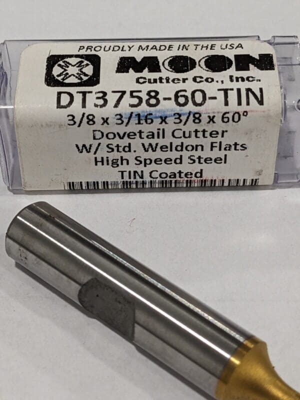 Moon Dovetail Cutter: 60 °, 3/8″ Cut Dia, 3/16″ Cut Width DT3758-60-TIN