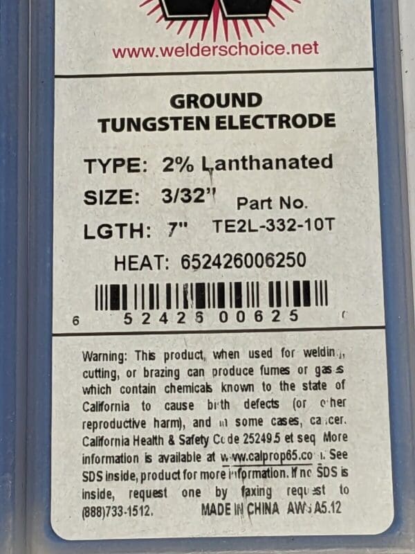 Welder's Choice Ground Tungsten Electrode 3/32" x 7" Qty 20 TE2L-332-10T