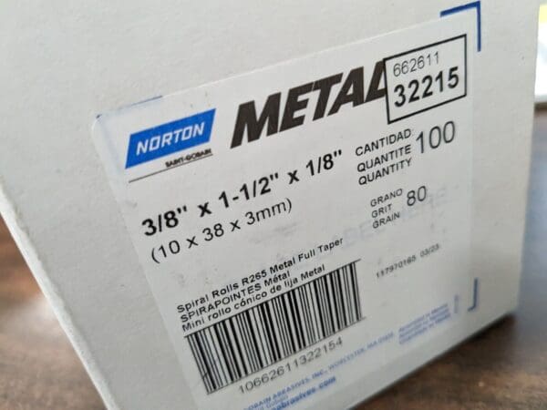 NORTON Full Taper Cartridge Roll: 3/8″ Max Dia approx 100 pcs