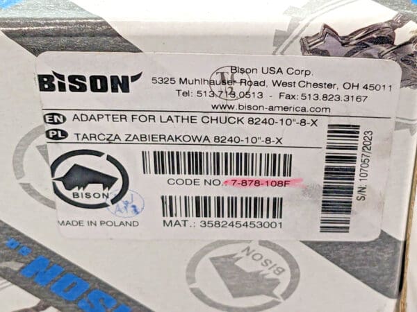 Bison Adapter Plate for 10" Diam Chuck D1-8 8240-10"-8-X 7-878-108F