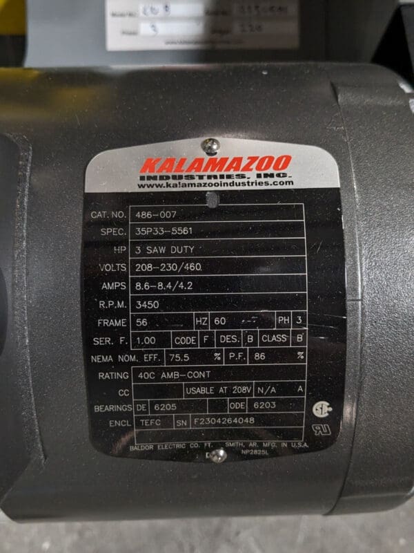 Kalamazoo 10" Abrasive Chop Saw 3450 RPM 3 HP 230v 3 Phase K10B