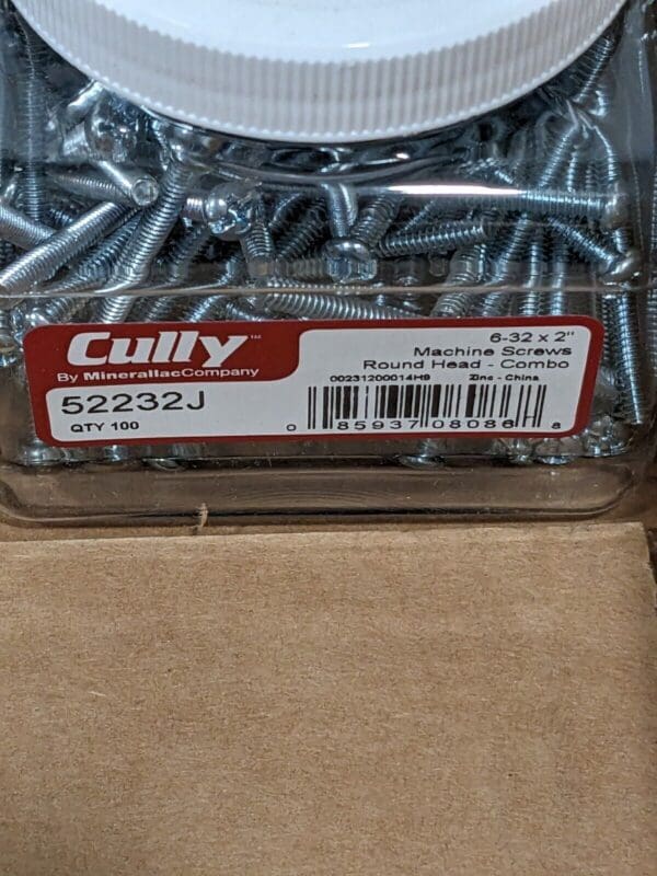Cully 6-32 x 2" Round Head Machine Screw, Phillips/Slotted Combo Qty 400 52232J