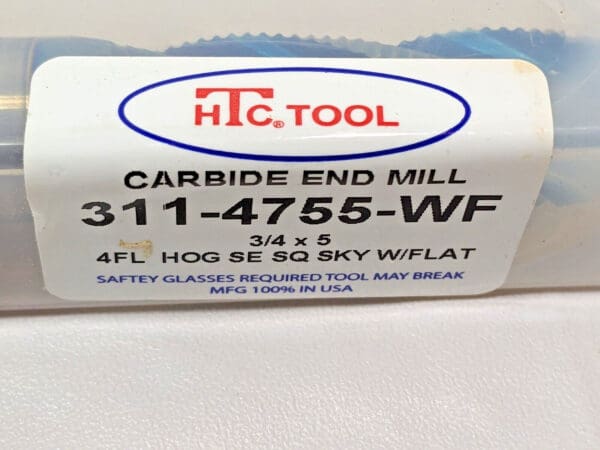 HTC TOOL Roughing "Hog" Carbide End Mill SKY W/Flat 3/4"D X 5"OAL 4FL 31-4755-WF