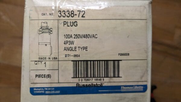 RussellStoll 3338-72 Plug Stainless 100 Amps 3 Pole 4 Wire 480VAC New