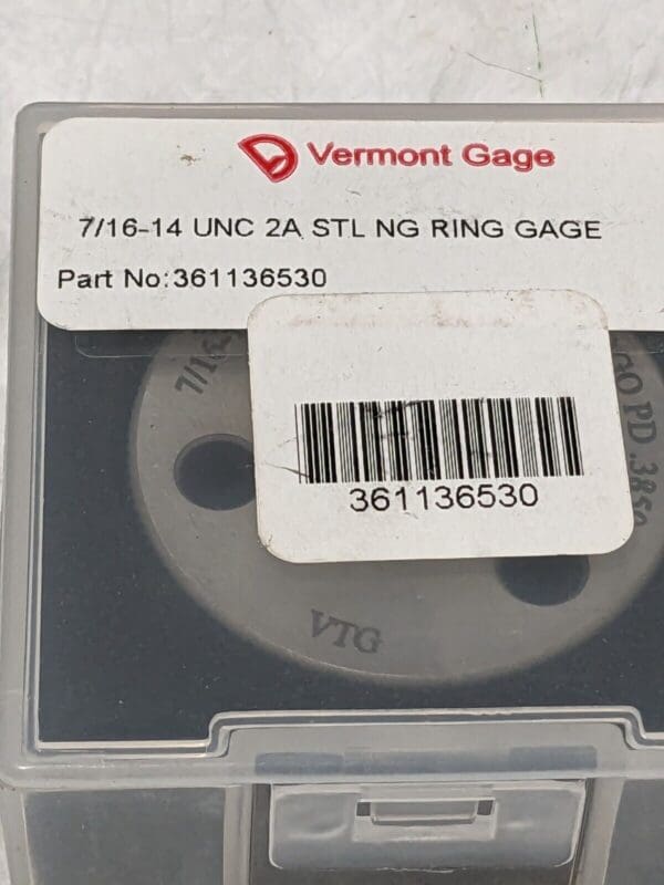 VERMONT GAGE Threaded Ring Gage: 7/16-14 Thread, UNC, Class 2A, No Go 361136530