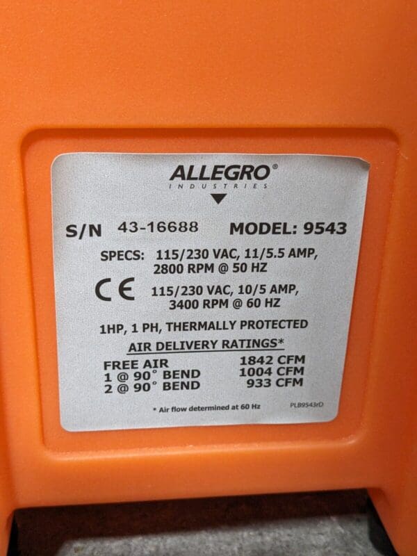 Allegro 12 In. Axial AC Plastic Blower w/ 15 Ft Ducting Canister 9543-15