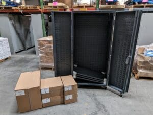 Durham Mobile Storage Cabinet w/ Bins 3-Shelf 76 x 36 x 24 Steel Gray DAMAGED